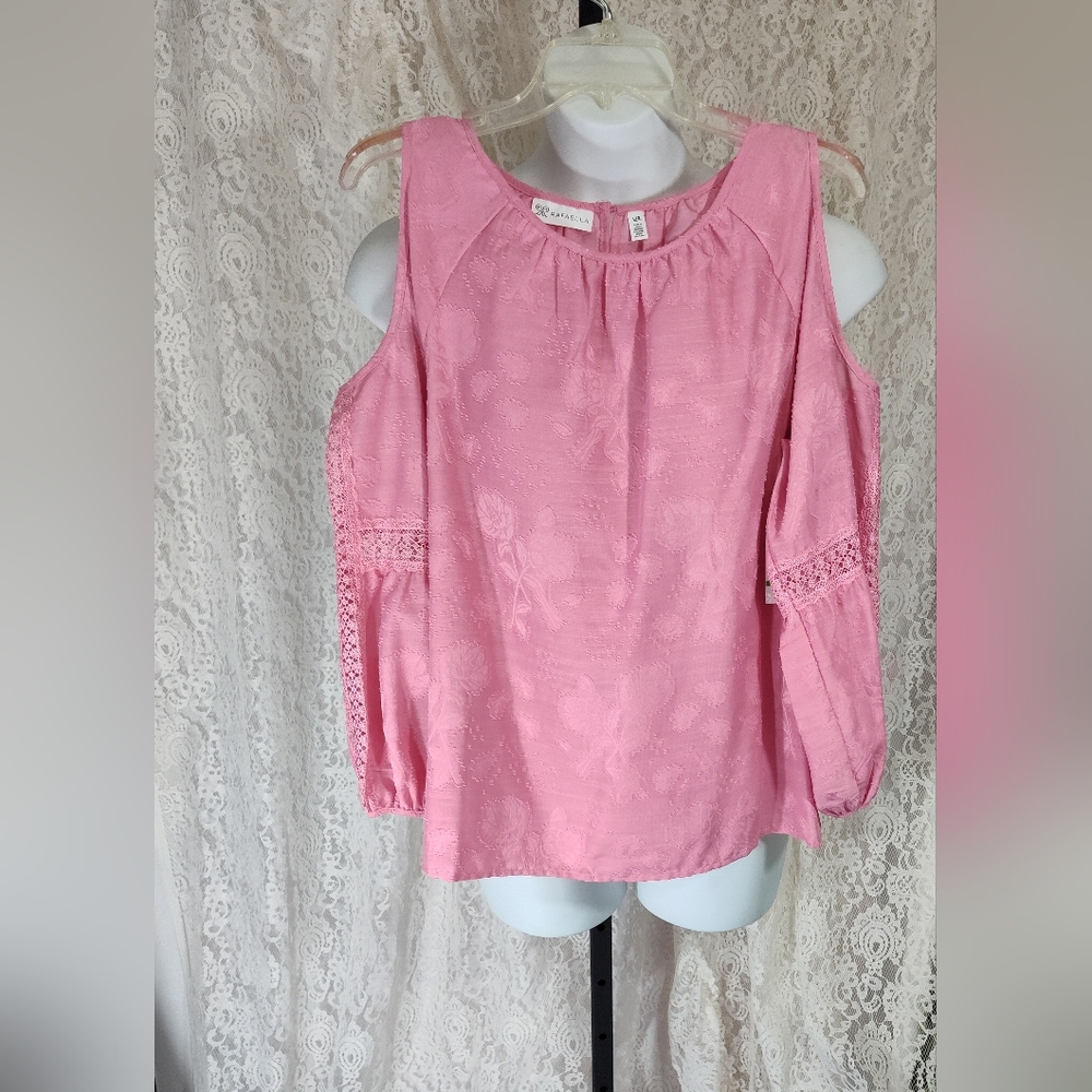 Pink Rafaella Dressy Cold Shoulder Blouse Top Size L NWT